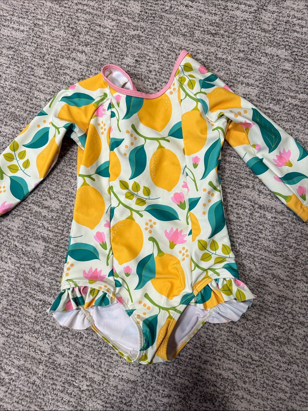 Kids Long Sleeve One-Piece Swimsuit in Yellow Lemon Print
